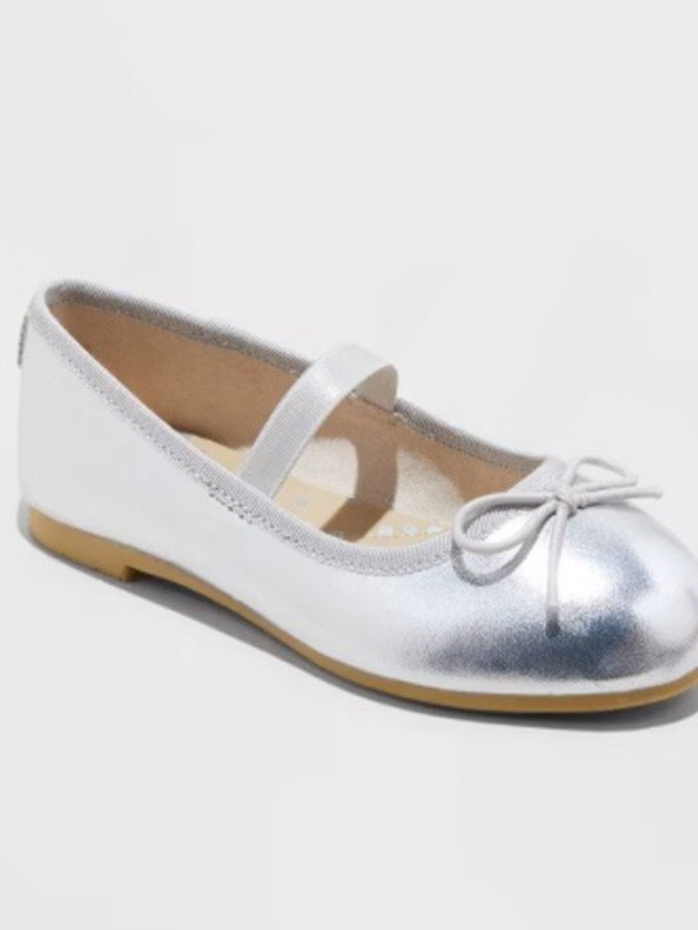 Cat & Jack Toddler Girl Ballet Flats Silver Nora Slip-On Shoes Size 7